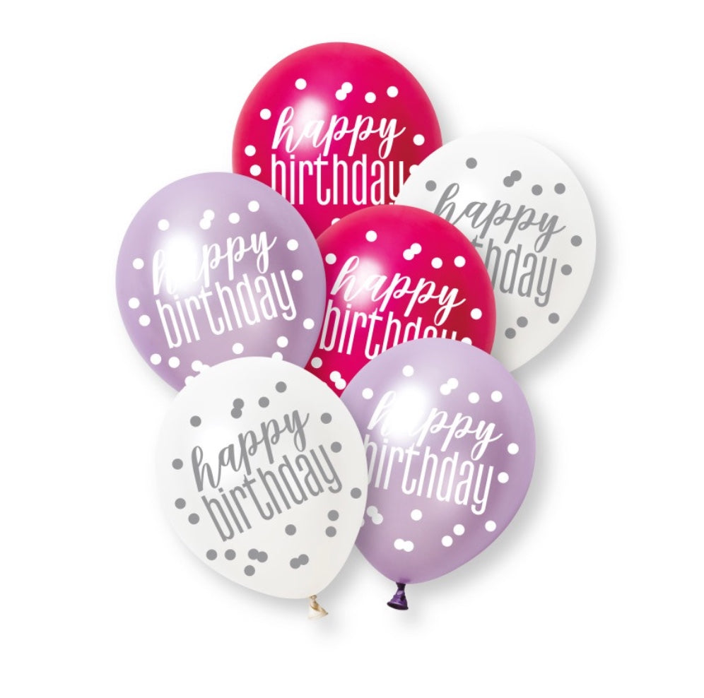 Luftballons-Happy-Birthday-Konfetti-Pink-Metallic-6er-Pack-30-5cm