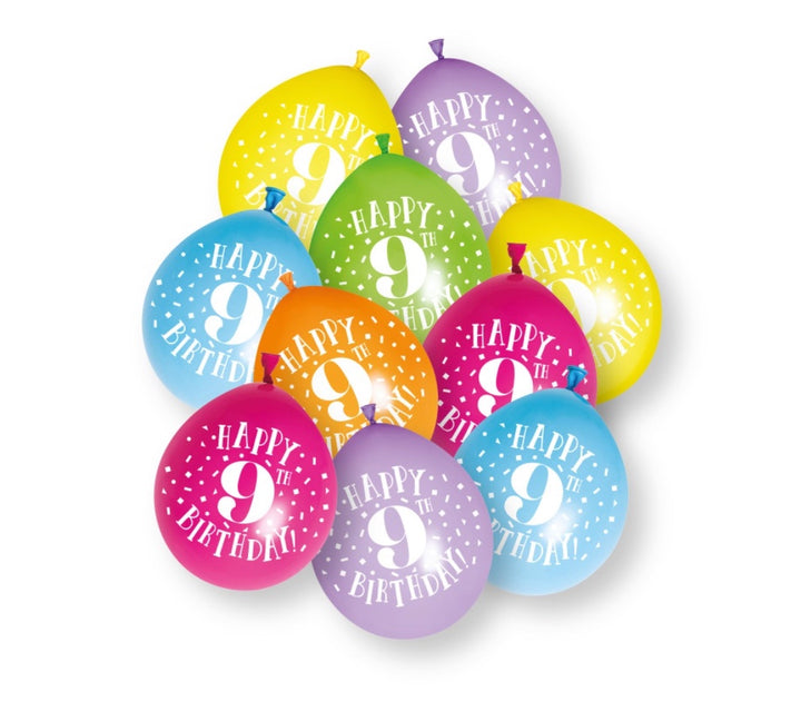 Luftballons-Zahlen-1-10-10er-Pack-bunt-23cm-Happy Birthday Schriftzug
