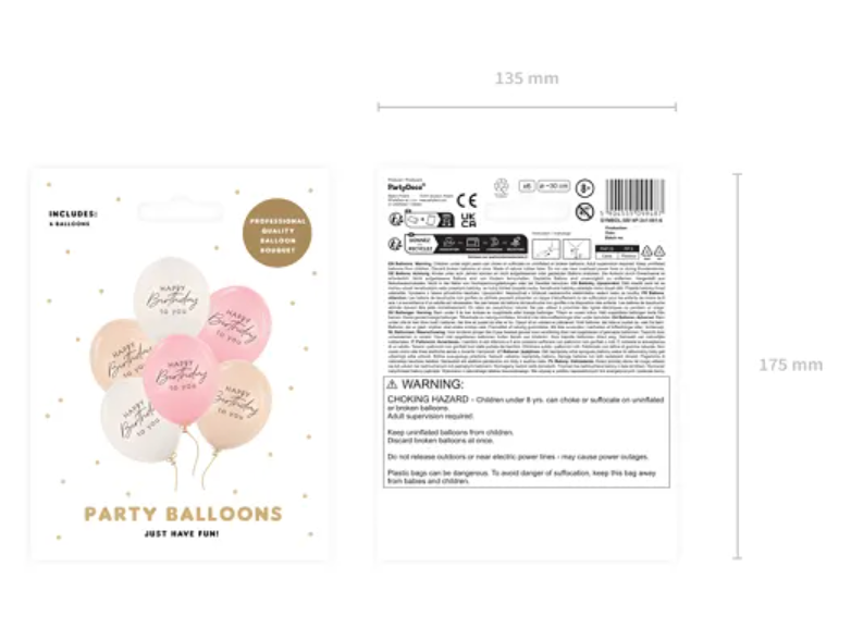 Luftballons-Happy-Birthday-Rosa-Mix-6er-Pack-30-cm