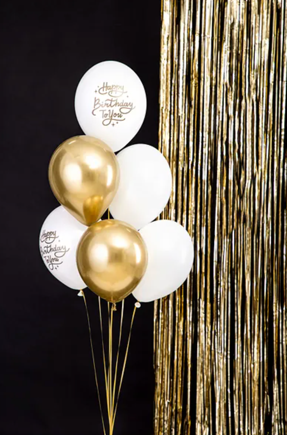 Luftballons-Happy-Birthday-Weiss-Gold-Mix-6er-Pack-30cm