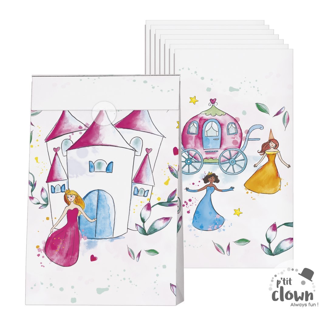 Mitgebsel Tüten, Prinzessin, 8er Pack, Papier kinderparties-shop