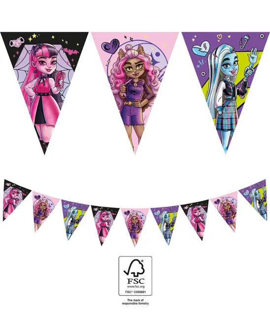 Monster High Girlande Wimpelkette, 9 Flaggen, 2.3m kinderparties-shop