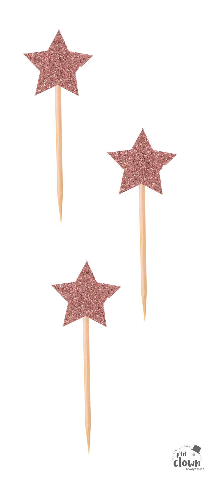 Sternchen Muffin Picker glitzernd rosé-gold, 12er Pack kinderparties-shop