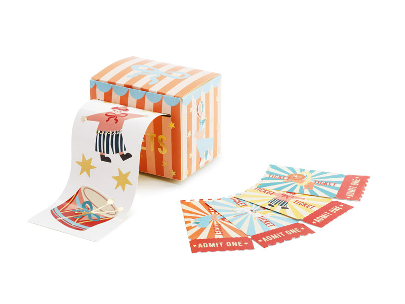 Einladungskarten Zirkus als Tickets, 16er Set mit Stickern