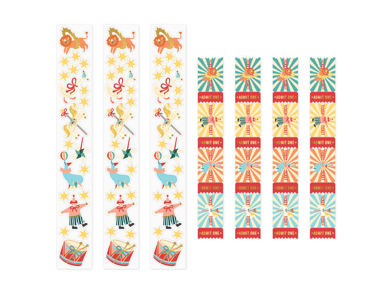 Einladungskarten Zirkus als Tickets, 16er Set mit Stickern