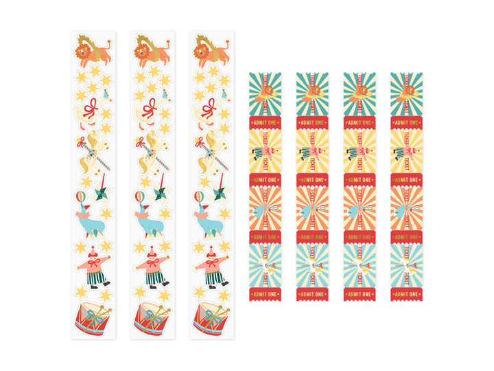 Einladungskarten Zirkus als Tickets, 16er Set mit Stickern