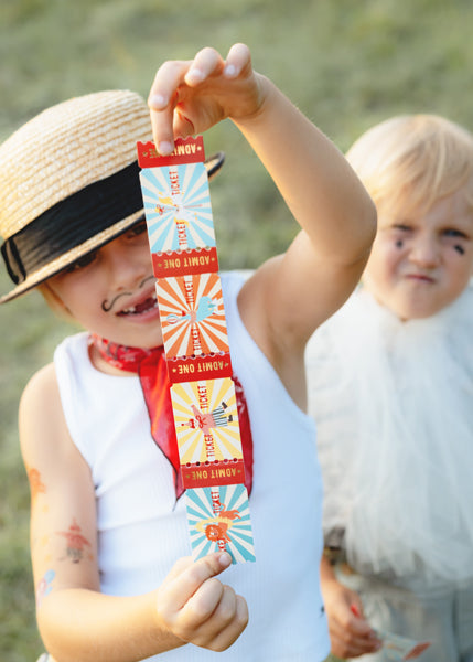 Einladungskarten Zirkus als Tickets, 16er Set mit Stickern