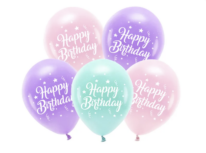 Luftballons Happy Birthday, Pastell Mix, 5er Pack kinderparties-shop