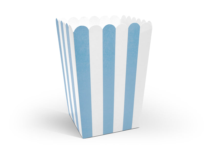 Popcorn Tüte, schwarz/blau-weiss gestreift, 6er Pack