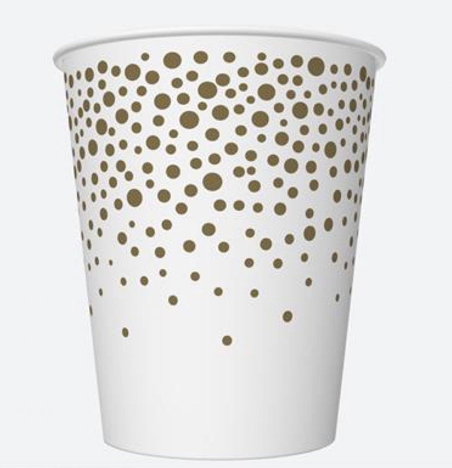 Partybecher-Weiss-Gold-8-Stück-250ml-9x8cm