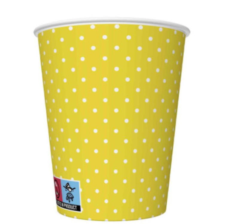 Partybecher-Gelb-gepunktet-unifarben-250-ml-8-Stück