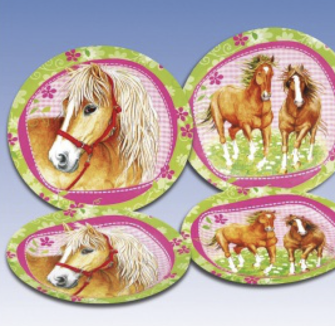 Party Teller Pferde, pink / grün, 8er Pack kinderparties-shop