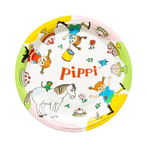 Assiettes en carton Pippi Langstrumpf pour anniversaire d'enfant, 8 pièces, Ø 23 cm