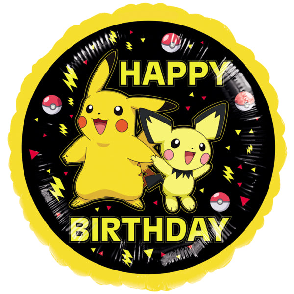 Folienballon gelb schwarz, Pikachu, Pokemon, 43 cm kinderparties-shop