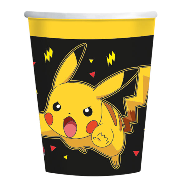 Party Becher, schwarz gelb, Pokemon, 8er Pack, 250ml kinderparties-shop