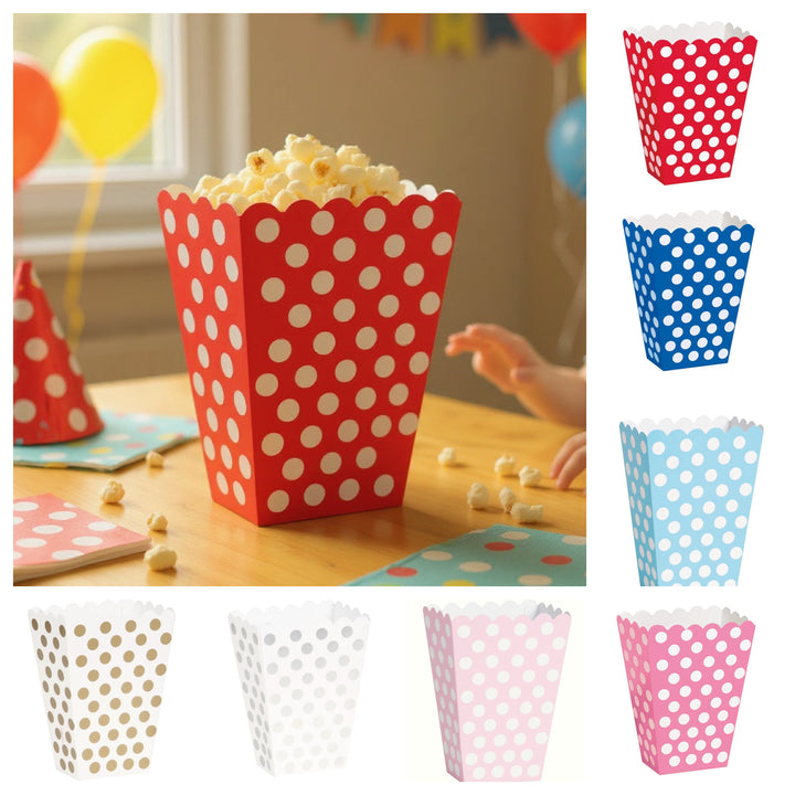 Gepunktete Popcornboxen, versch. Farben, 8 Stück