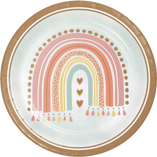 Regenbogen Boho Party Teller, Pastell, 8 Stück, 23cm kinderparties-shop