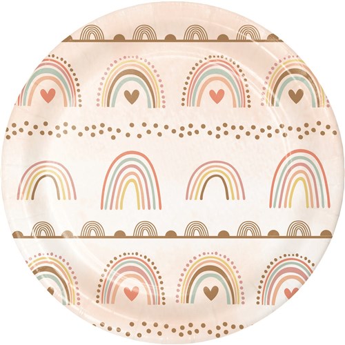 Regenbogen Kuchen Teller, Boho Rainbow, Pastell, 8 Stück, 18cm kinderparties-shop