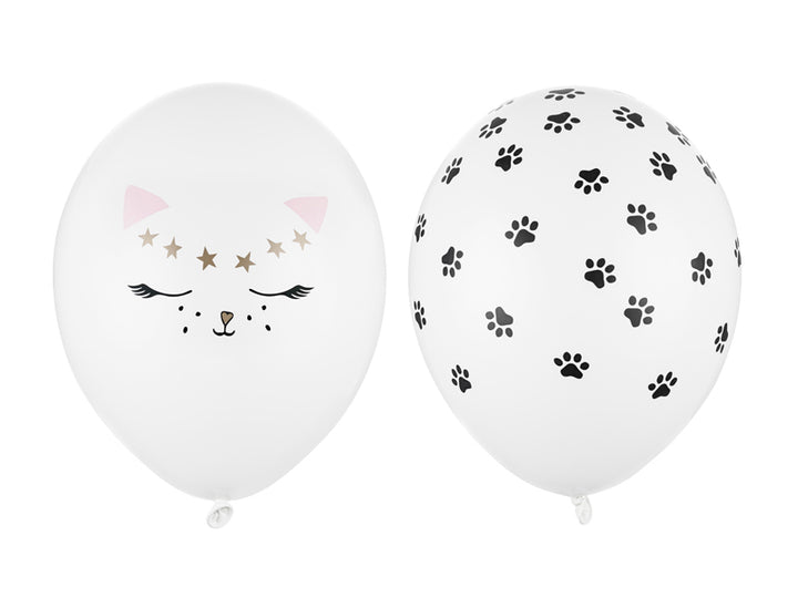 Luftballons Katzenmotiv, Weiss mit Pfoten, 50 Stück