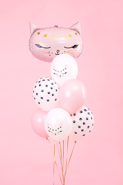 Luftballons Katzenmotiv, Weiss mit Pfoten, 50 Stück