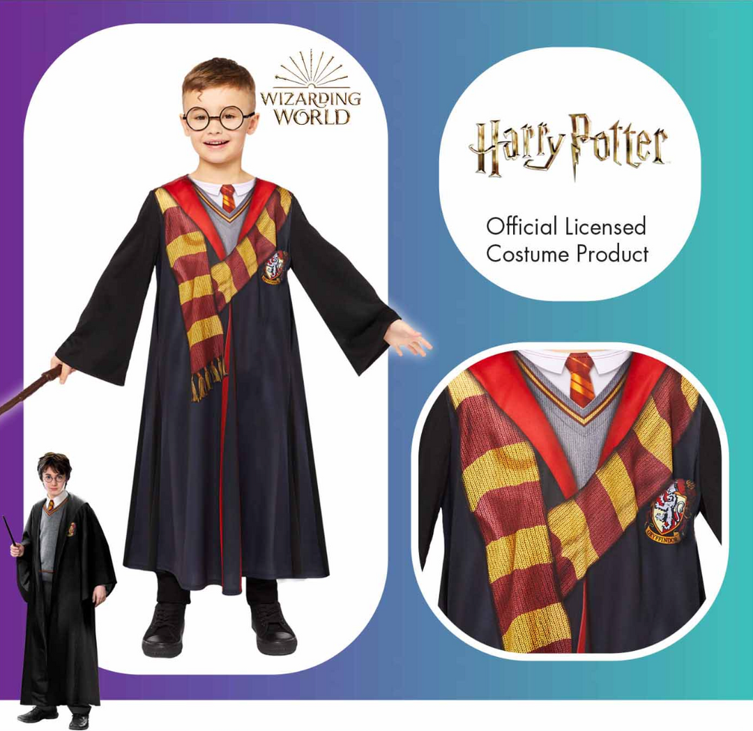 Harry Potter Kostüm Deluxe für Kinder, mit Robe, Zauberstab und Brille, versch. Grössen