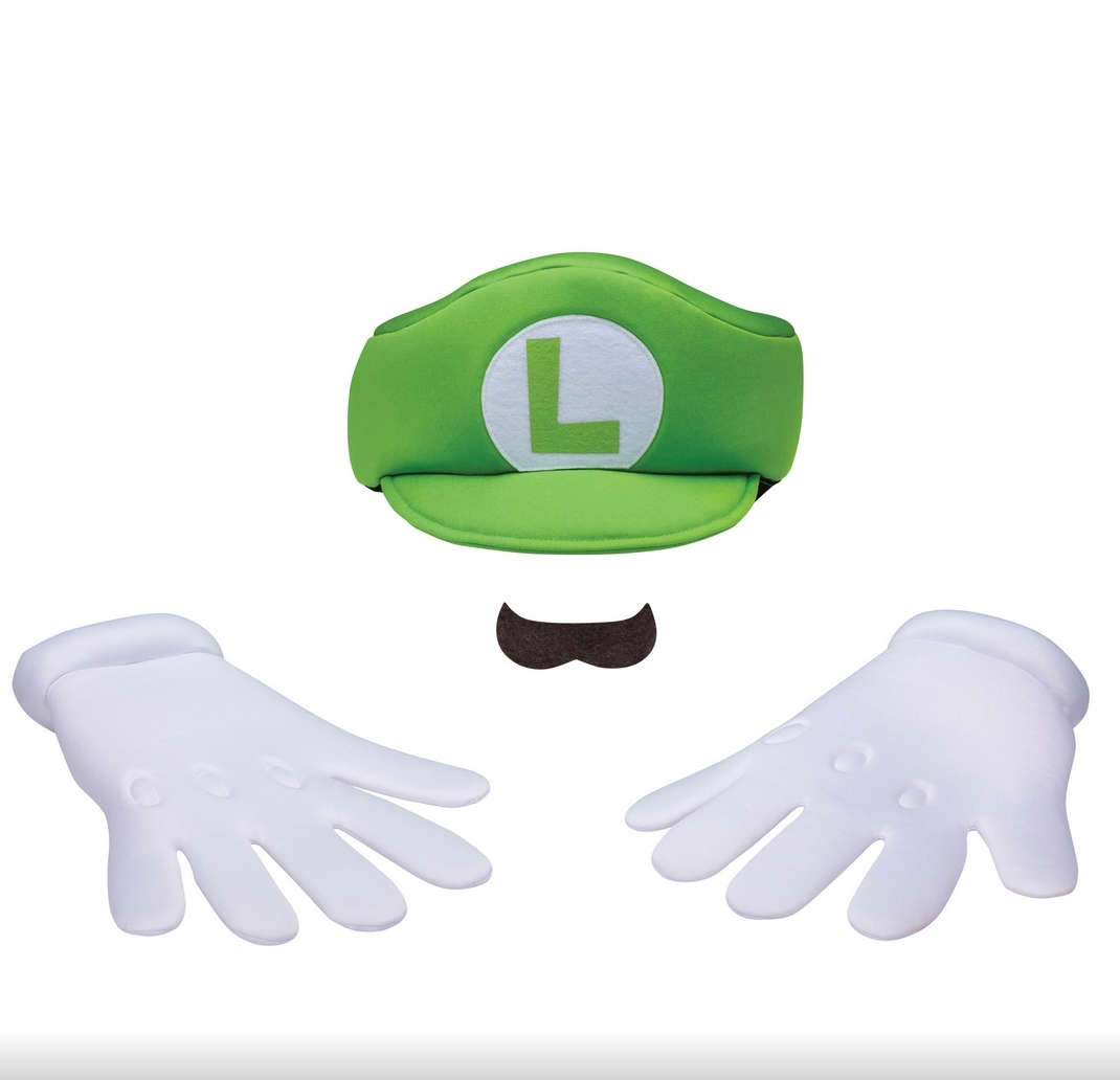 Super-Mario-Brothers-Classic-Luigi-Kostüm-Zubehörset-für-Kinder-Hut-Handschuhe-&-Schnurrbart-Kopie