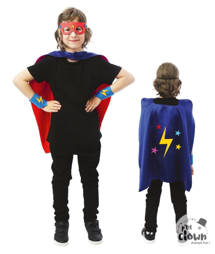 Superhelden-Kostüm-Verkleidung-Einheitsgrösse-100-Polyester-Wendeumhang-Maske-Manschetten
