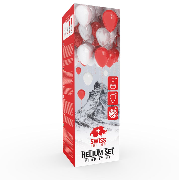 Helium Set mit 30 Ballons, Swiss Edition Rot-Weiss