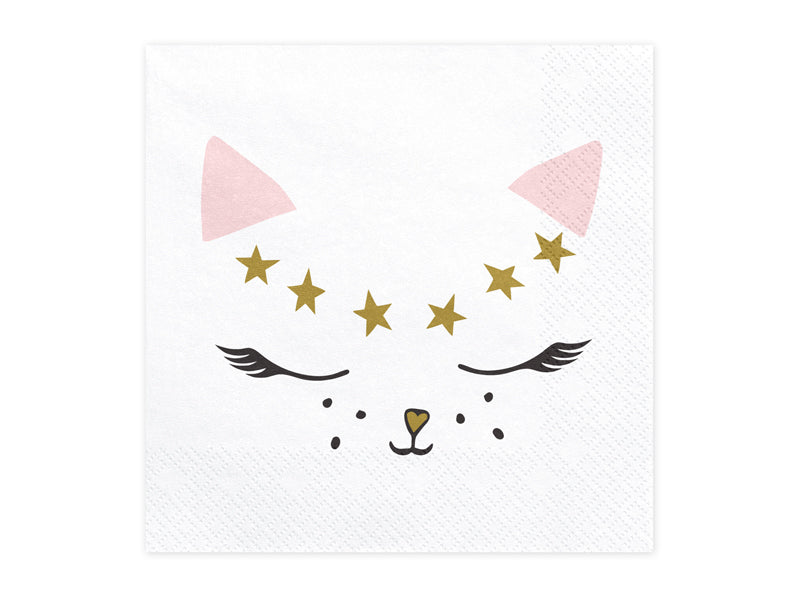Servietten-Kätzchen-mit-Goldsternen-20-Stück