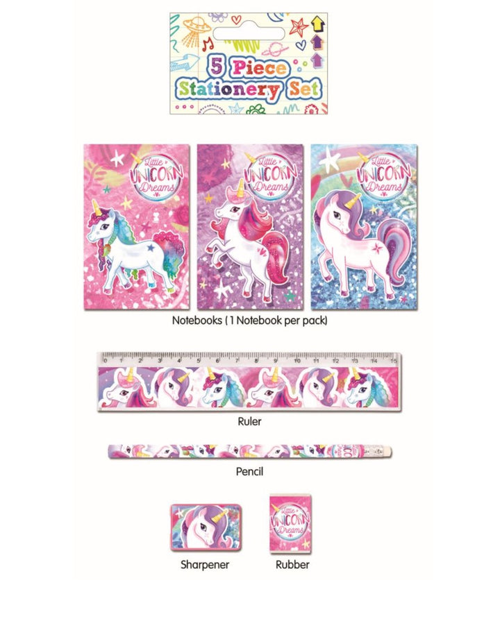 Set da scrittura Unicorno, 5 pezzi
