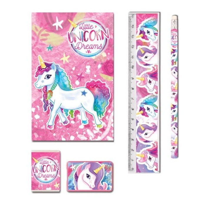 Set da scrittura Unicorno, 5 pezzi