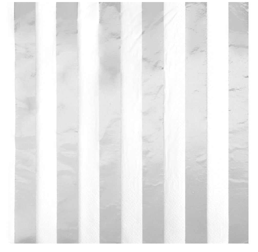 Servietten-silber-weiss-gestreift-16er-Pack-33-x-33-cm