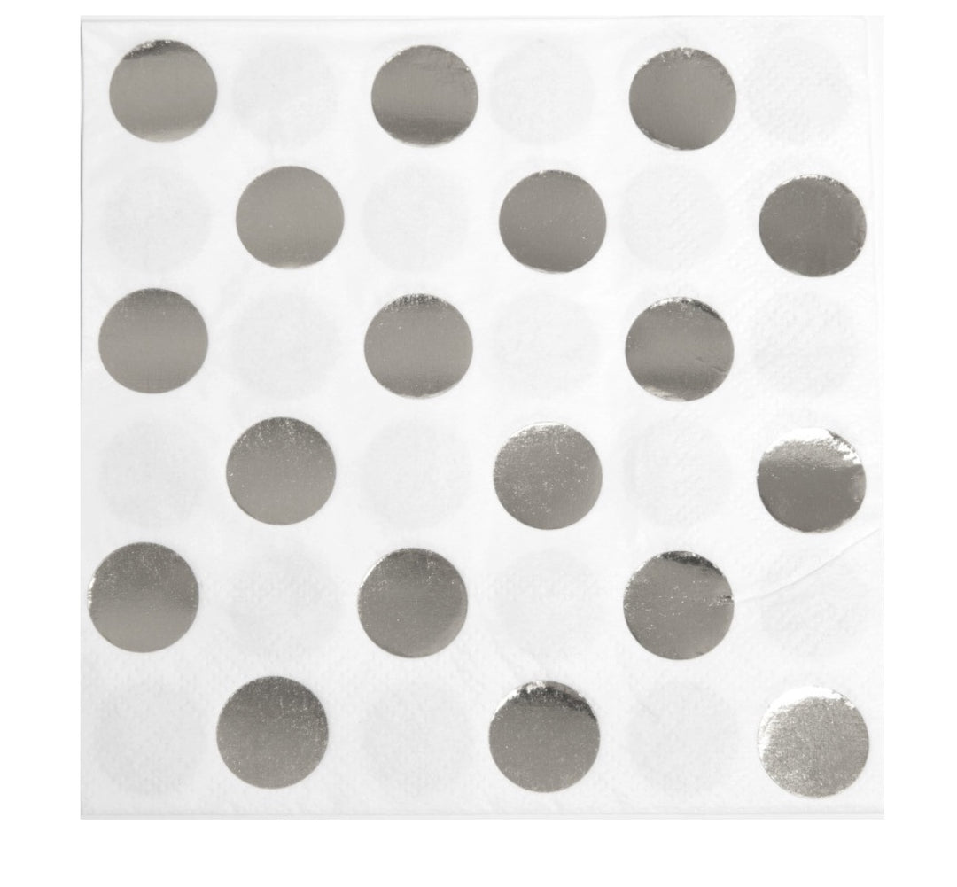 Servietten-weiss-silber-gepunktet-16er-Pack-33-x-33-cm