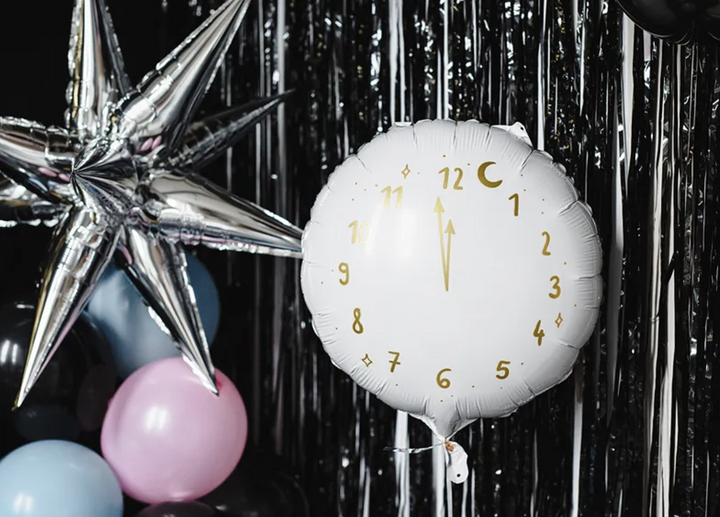 Countdown Uhr Silvester Folienballon, Happy New Year, 45 cm kinderparties-shop