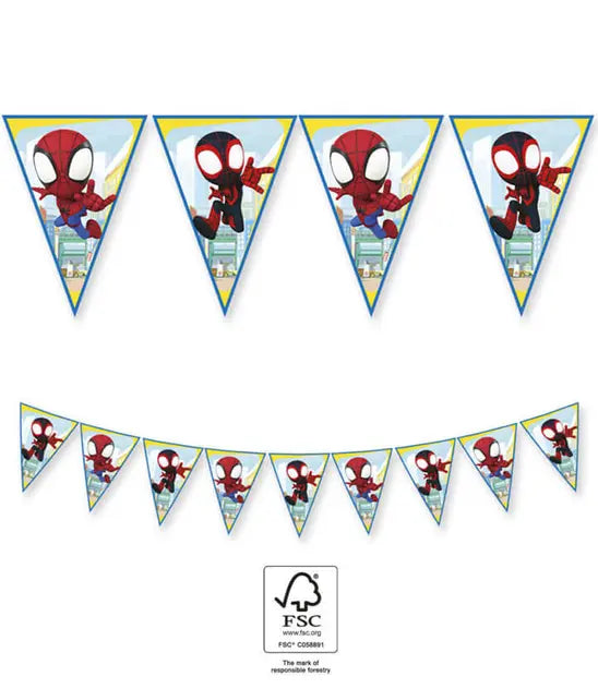 Wimpelkette Spidey and His Amazing Friends, 9 Flaggen, 2.3m kinderparties-shop