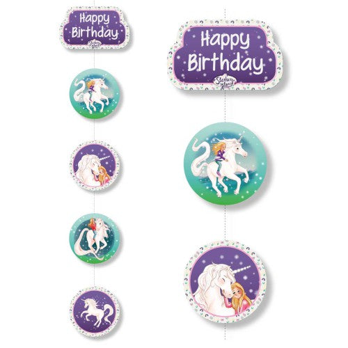 Sternenschweif Einhorn Girlande/ Deckenanhänger Happy Birthday, 1.5m kinderparties-shop