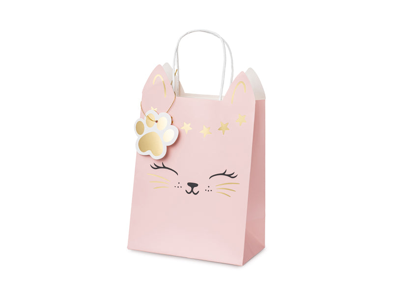 Geschenktüte-Katzenmotiv-rosa-mit-Gold-1-Stück
