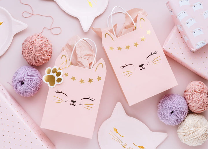 Geschenktüte-Katzenmotiv-rosa-mit-Gold-1-Stück