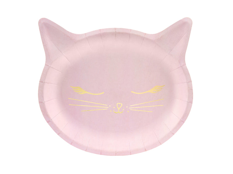 Pappteller-Katze-in-Katzenform-Rosa-mit-Gold-6-Stück-22-x-20-cm