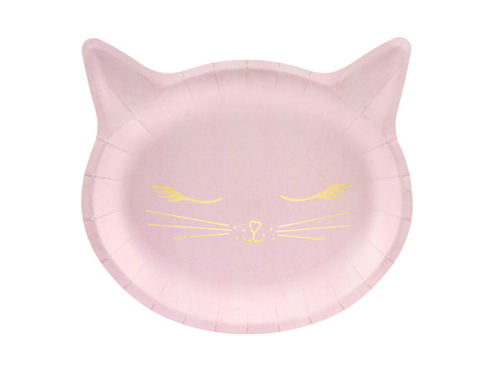 Pappteller-Katze-in-Katzenform-Rosa-mit-Gold-6-Stück-22-x-20-cm
