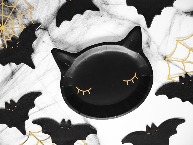 Party-Teller-Katze-schwarz-6-Stück-22-x-20-cm