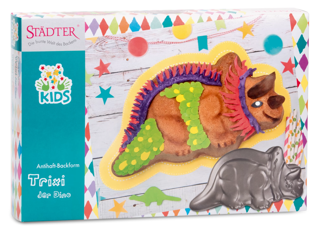Triceratops Backform, Trixi der Dino, Dinosaurier Party kinderparties-shop