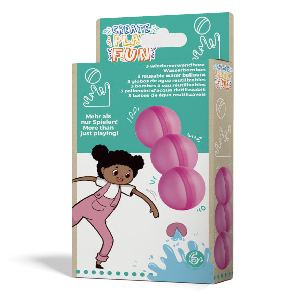 Wasserbomben / Wasserballons, wiederverwendbar, pink, 3er Pack kinderparties-shop