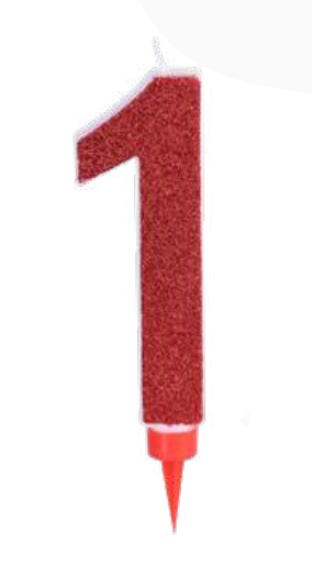 XL Zahlenkerze 1-9 und 0, rot mit Glitzer, 12 cm