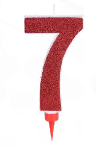 XL Zahlenkerze 1-9 und 0, rot mit Glitzer, 12 cm