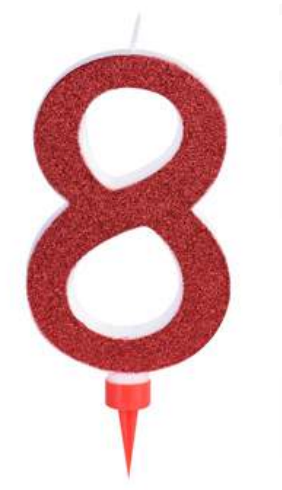 XL Zahlenkerze 1-9 und 0, rot mit Glitzer, 12 cm