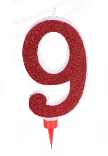 XL Zahlenkerze 1-9 und 0, rot mit Glitzer, 12 cm