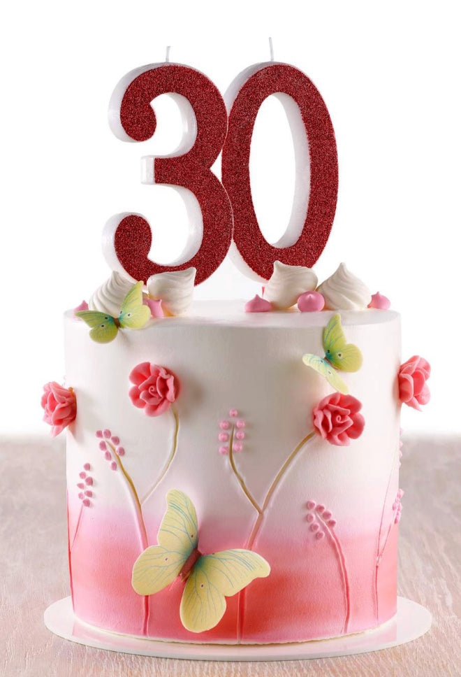 XL Zahlenkerze 1-9 und 0, rot mit Glitzer, 12 cm