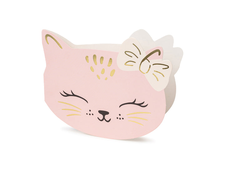 Einladungskarten-Katzen-für-Mädchen-Geburtstag-Rosa-&-Gold-6-Stück