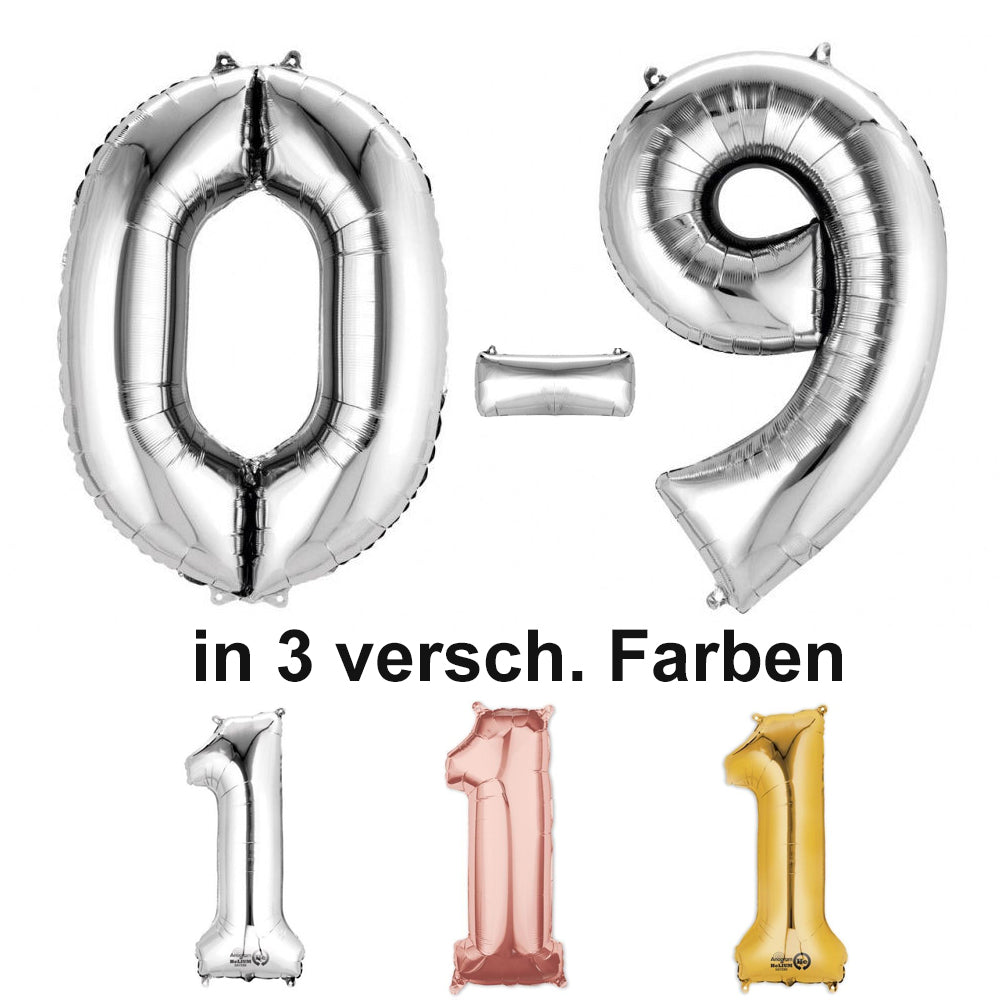 Folienballon Zahl 1-9 und 0, Medium, 66 cm, versch. Farben